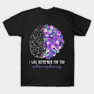 I Will Remember For You Brain Alzheimer's Awareness Women T-Shirt